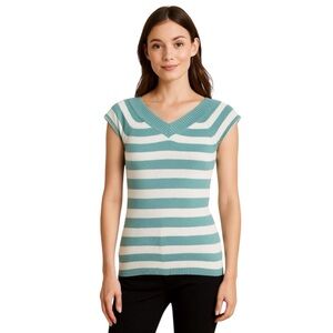 Ann Taylor Factory Petites XXSP Green White Striped Sleeveless Knit Sweater Top